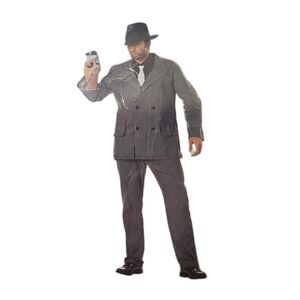 California Costume GANGSTER Mens L 42-44 Complete New Pin Striped Suit & Tie